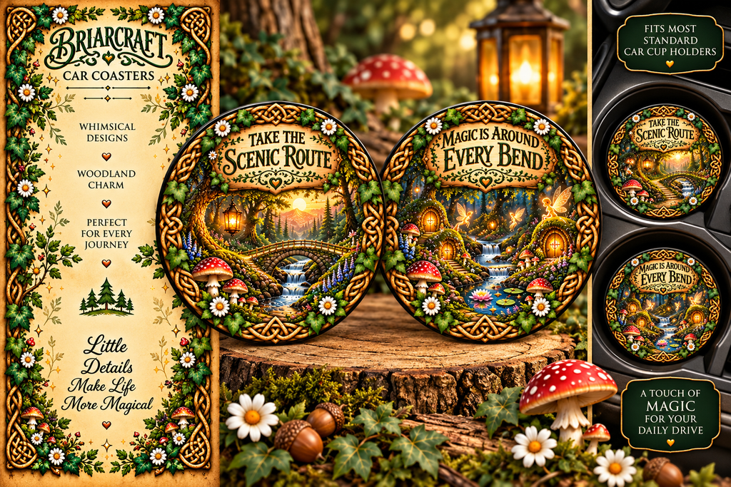 Take the Scenic Route – Magical Woodland Ceramic Car Coaster Set
