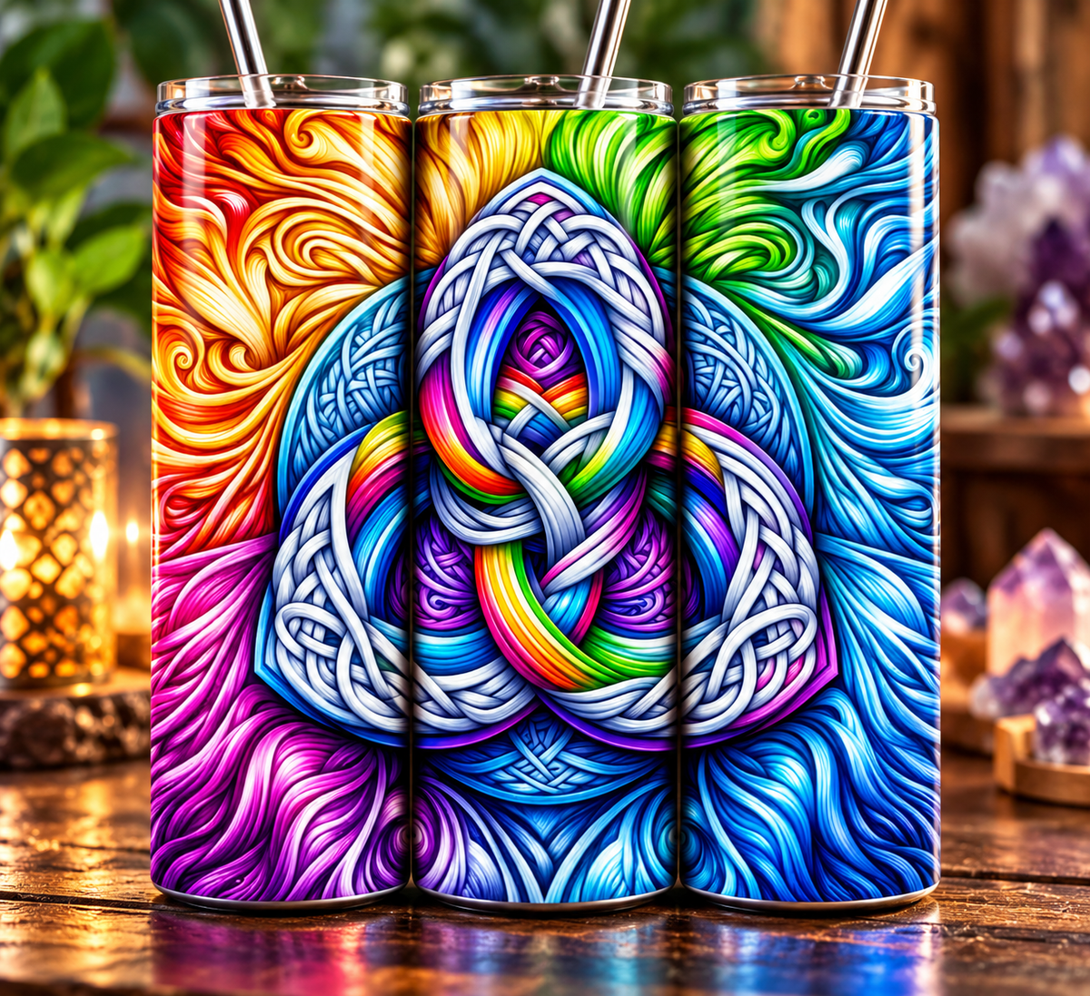 Fiery Rainbow Celtic Cross 20oz Tumbler